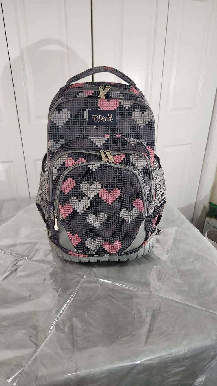 Tilami 18 Inch Rolling Backpack Heart Pattern Kids Luggage School Bag